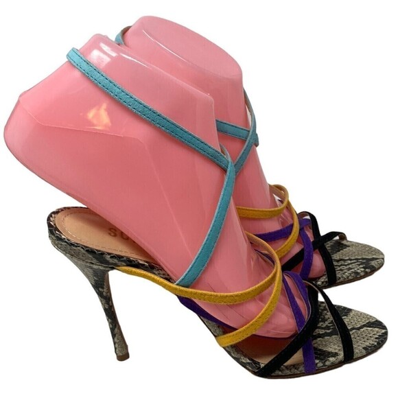 Schutz Multi Color Lizard Print Ankle Strap Open Toe Stiletto Size 5.5B NEW - Picture 3 of 9
